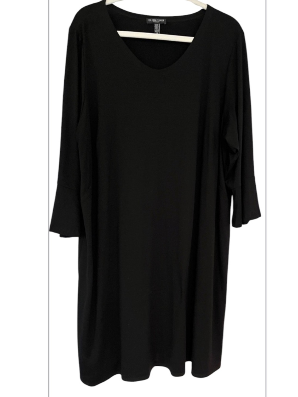 Eileen Fisher Woman 3/4 Sleeve Black Dress Stretchy